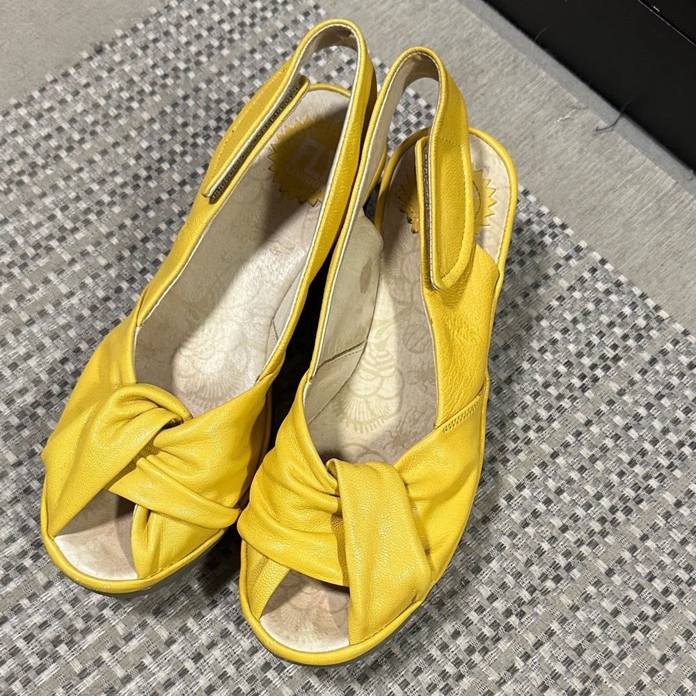 Fly London Yellow Platform Slingback Sandals Sz 38